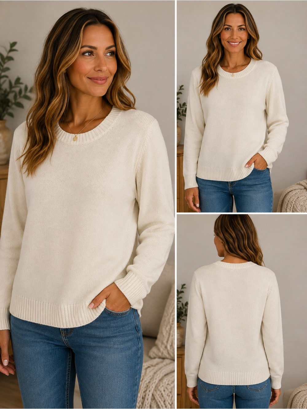 Women’s Classic Winter White Crewneck Sweater
